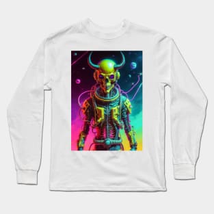 King Skull in retrowave galaxy design Long Sleeve T-Shirt